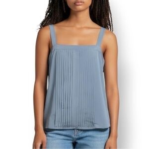 4/$20 Roth LeCover Blue Gray Pleated Front Tank Top Square Neck Cami Blouse